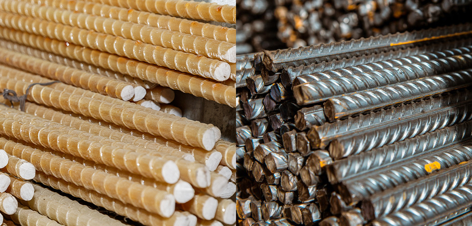 comparaison entre les barres d'armature en PRFV et en acier