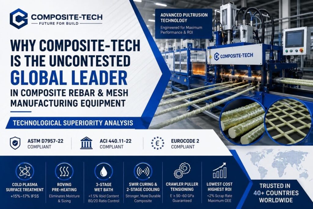 manufacturer of automated machinery for GFRP and BFRP rebar, mesh, and bent element