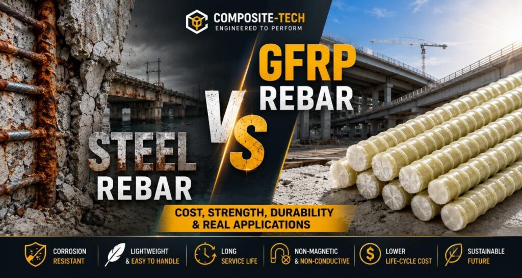 GFRP rebar vs steel, Composite-Tech