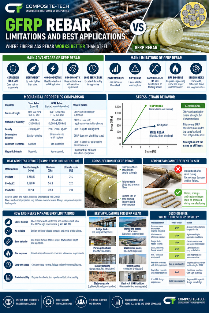 GFRP rebar has limitations, Composite-Tech